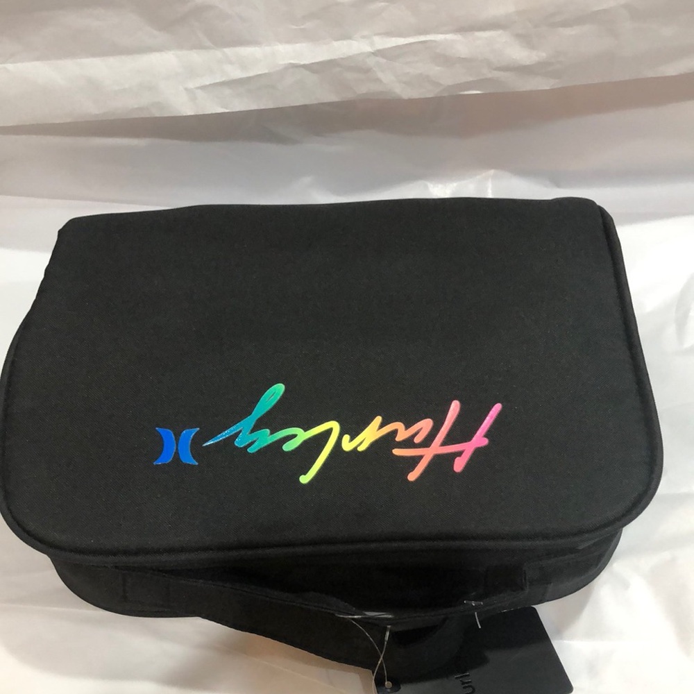Hurley black large fold over zip around travel beauty makeup case bag new